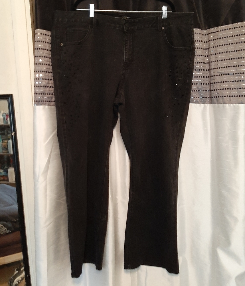 Black wide leg jeans with rhinestones